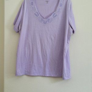 great northwest Lavender Beaded Embellished Scallop Neck Short Sleeve T-Shirt